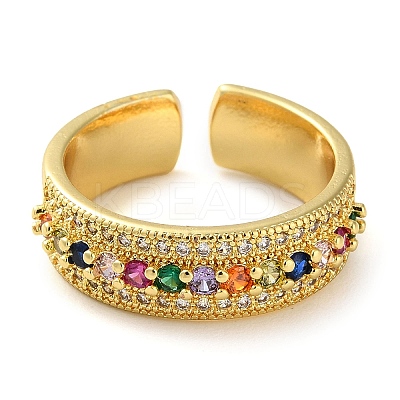 Rack Plating Brass Micro Pave Cubic Zirconia Open Cuff Rings RJEW-K266-04C-G-1