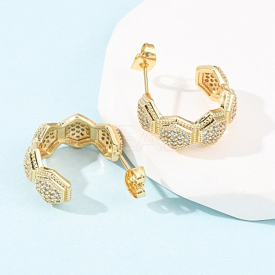 Brass Micro Pave Cubic Zirconia Stud Earrings EJEW-B153-03G-1