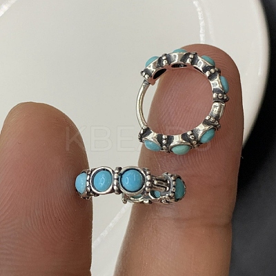 Round Synthetic Turquoise Hoop Earrings EJEW-C178-05-1