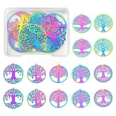 14Pcs 7 Styles Ion Plating(IP) 201 Stainless Steel Filigree Pendants STAS-SZ0002-34-1