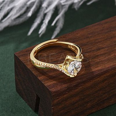 Brass Micro Pave Clear Cubic Zirconia Finger Rings for Women RJEW-U049-01G-1