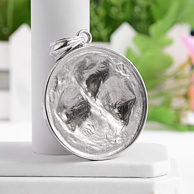 Flat Round with Dragon 304 Stainless Steel Big Pendants STAS-M206-05AS-1