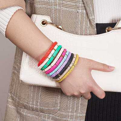 10Pcs 10 Colors Polymer Clay Heishi Beaded Stretch Bracelets BJEW-PH01445-1