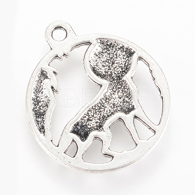 Tibetan Style Alloy Howling Wolf Pendants X-TIBEP-Q064-12AS-RS-1