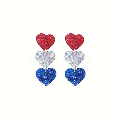 Independence Day Alloy Acrylic Heart Dangle Stud Earrings FS-WG49294-01-1