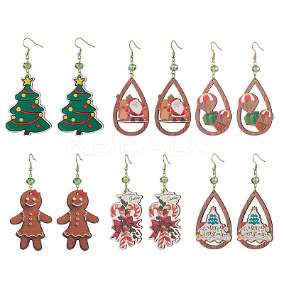 Christmas Printed Wood Dangle Earrings EJEW-JE06519-1