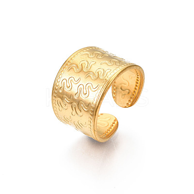 Ion Plating(IP) 304 Stainless Steel Snake Pattern Open Cuff Ring RJEW-S405-257G-1
