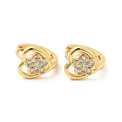 Cubic Zirconia Heart with Star Hoop Earrings EJEW-G312-15G-02-1