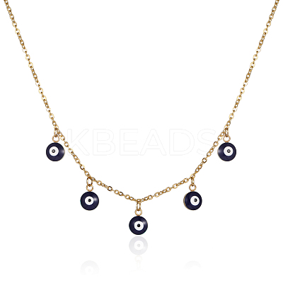 304 Stainless Steel Evil Eye Pendant Necklace for Women KE2161-1-1