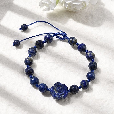 Adjustable Natural Lapis Lazuli Beads Braided Bead Bracelets for Women BJEW-L713-A04-1