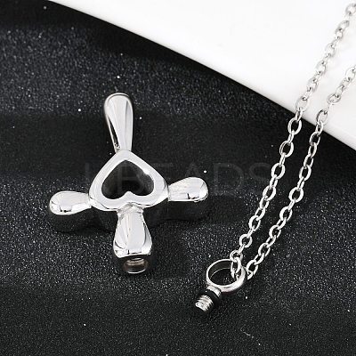 304 Stainless Steel Heart Cross Pendant Pet Urn Ashes Necklaces NJEW-S455-05P-1