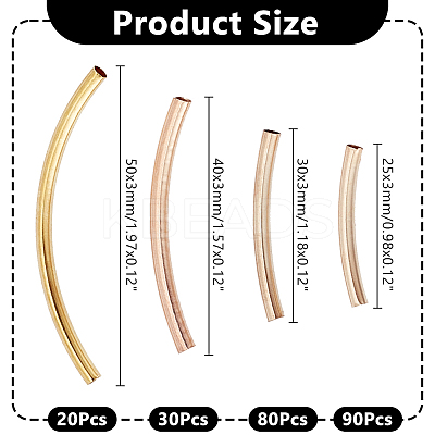 220Pcs 4 Styles Brass Smooth Curved Tube Beads KK-AR0004-49-1