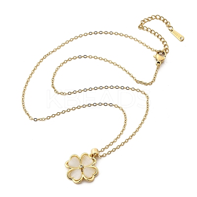 Brass Cubic Zirconia Glass Cat Eye Clover Pendant Neckalces for Women NJEW-S448-07G-1