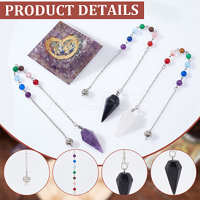 3Pcs 3 Style Natural Gemstone Hexagonal Pointed Dowsing Pendulums HJEW-GL0001-07-1