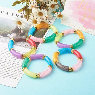 Imitation Gemstone Acrylic Curved Tube Beads Stretch Bracelets BJEW-JB06588-1