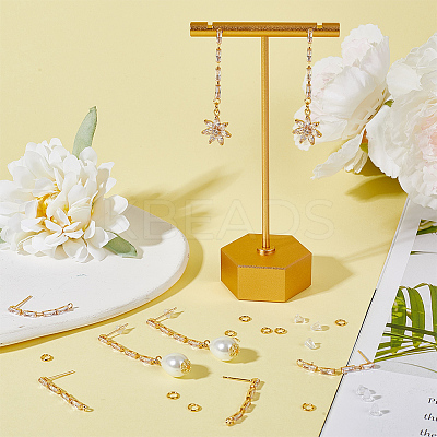 6Pcs Brass Pave Clear Cubic Zirconia Rectangle Tassel Stud Earring Findings DIY-CN0002-77-1