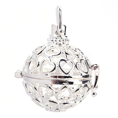 Rack Plating Brass Cage Pendants KK-S751-013S-1