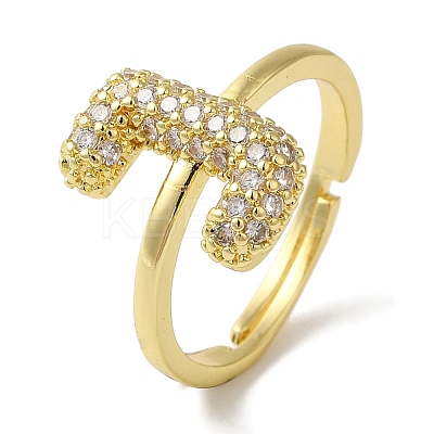 Rack Plating Letter Brass Micro Pave Clear Cubic Zirconia Adjustable Rings for Women KK-S391-03G-J-1
