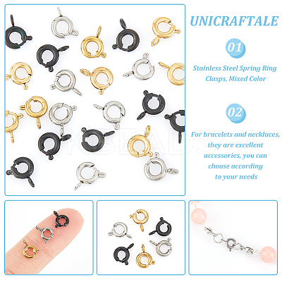 24Pcs 3 Styles Ion Plating(IP) 304 Stainless Steel Spring Ring Clasps STAS-UN0052-58-1