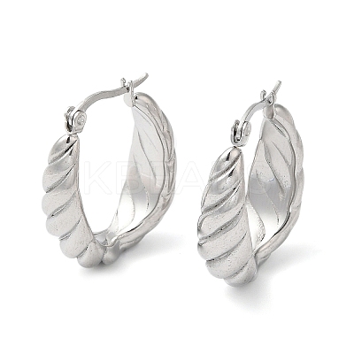 Non-Tarnish 304 Stainless Steel Grooved Oval Hoop Earrings EJEW-K244-40P-1