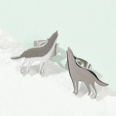 Non-Tarnish Wolf 304 Stainless Steel Stud Earrings for Women LS-EJEW-Z017-13P-1