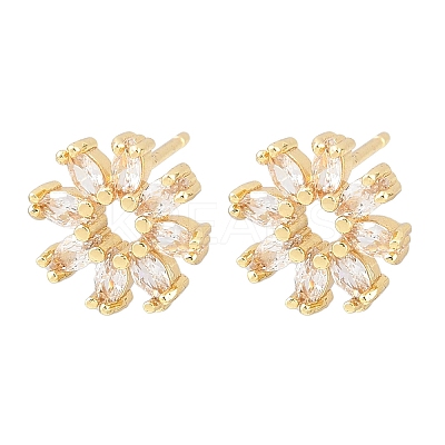 Flower Brass Micro Pave Clear Cubic Zirconia Stud Earrings EJEW-F400-01C-G-1