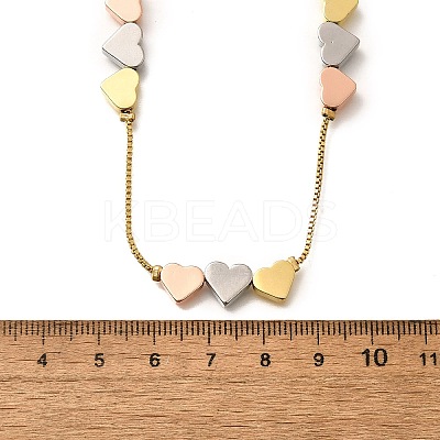 Brass Triple Color Heart Beaded Box Chain Necklaces NJEW-H057-01-1