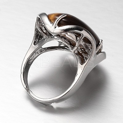 Adjustable Oval Brass Gemstone Wide Band Rings RJEW-L062-03J-1