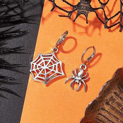 Halloween Spider Web & Spider Tibetan Style Alloy Dangle Earrings EJEW-JE05852-1-1