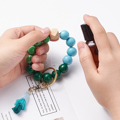 Round & Polygon Natural Wood Beads Stretch Bracelets Keychains KEYC-JKC00318-1