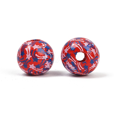 Independence Day Theme Wood European Beads WOOD-Z005-01A-02-1