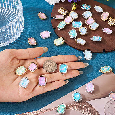 40Pcs 2 Colors UV Plating Alloy with Mixed Color Glass Rhinestone Pendants FIND-PJ0001-37-1