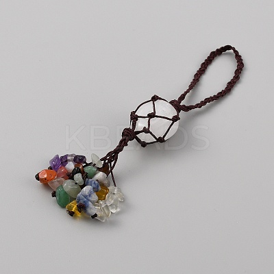 Natural Quartz Crystal Pendant Decoration with Gemstone Chip Tassel and Nylon Thread AJEW-WH0398-004B-1
