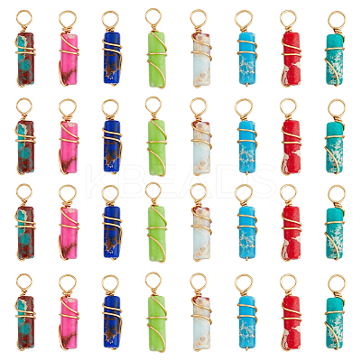 40Pcs 8 Colors Dyed Synthetic Imperial Jasper Pendants PALLOY-AB00106-1