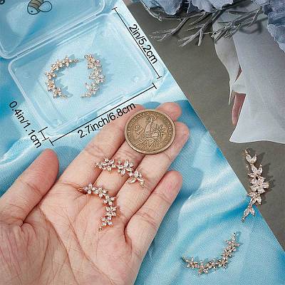 8Pcs 4 Styles Brass Pave Clear Cubic Zirconia Connector Charms ZIRC-BBC0001-51-1
