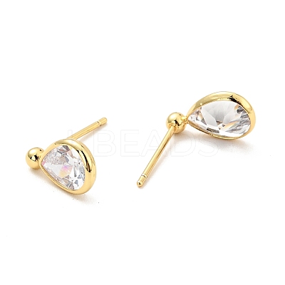 Clear Cubic Zirconia Teardrop Stud Earrings EJEW-G297-23G-1