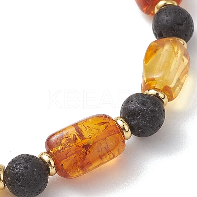 Natural Amber and Lava Rock Beads Stretch Bracelets for Women Men BJEW-JB13385-1