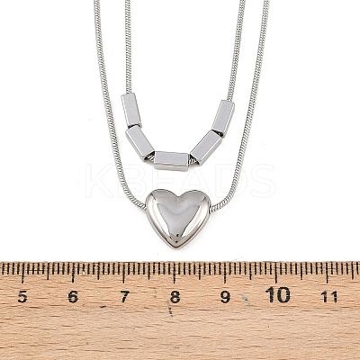 304 Stainless Steel Heart Pendant Double Layer Necklaces for Women LS-NJEW-K298-01P-1