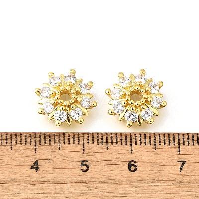 Flower Brass Clear Cubic Zirconia Bead Caps KK-V008-08A-G-1
