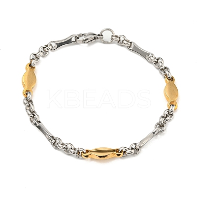 Ion Plating(IP) Two Tone 201 Stainless Steel Oval & Bar Link Chain Bracelet BJEW-B078-25GP-1