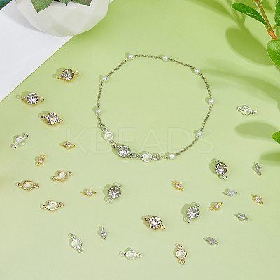 36Pcs 6 Styles Brass Pave Clear Cubic Zirconia Links KK-FH0008-12-1