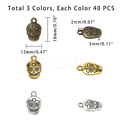 Mexico Holiday Day of the Dead Sugar Skull Tibetan Style Metal Pendants TIBEP-PH0005-06-1