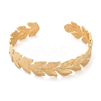 304 Stainless Steel Leaf Cuff Bangles BJEW-G694-08G-1
