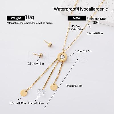 304 Stainless Steel Stud Earrings & Clock Disc Tassel Necklaces Sets for Women FB1747-5-1
