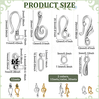 120 Sets 8 Styles Tibetan Style Alloy Hook and Eye Clasps FIND-PH0023-28-1