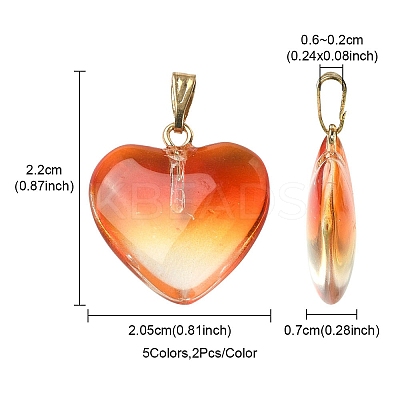 10Pcs 5 Colors Two Tone Transparent Glass Pendants GLAA-YW0001-97-1