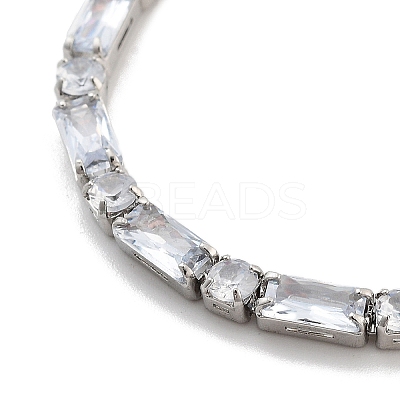 Brass Pave Clear Cubic Zirconia Rectangle & Flat Round Link Bracelets BJEW-B094-02A-1