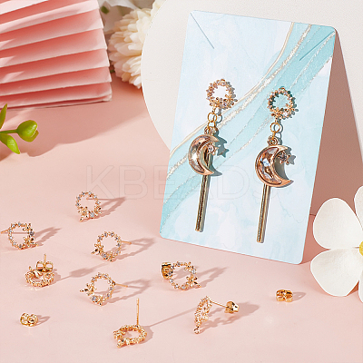 10Pcs Brass Micro Pave Clear Cubic Zirconia Flower Wreath Stud Earring Findings KK-BBC0008-34-1