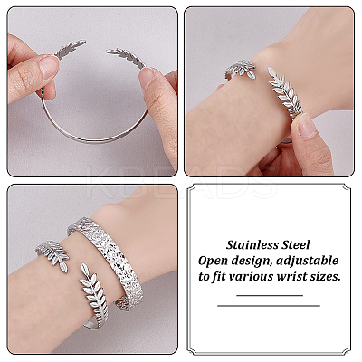 2Pcs 2 Styles 304 Stainless Steel Cuff Bangles BJEW-PH0004-49-1