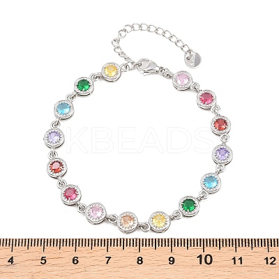304 Stainless Steel Pave Colorful Cubic Zirconia Tennis Bracelets for Women BJEW-T023-02C-P-1
